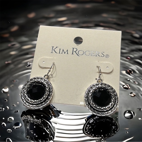 NWT 2 Pc Bundle New Kim Roger Earrings w/ Bracelet Silver Tone and Black - Picture 3 of 5